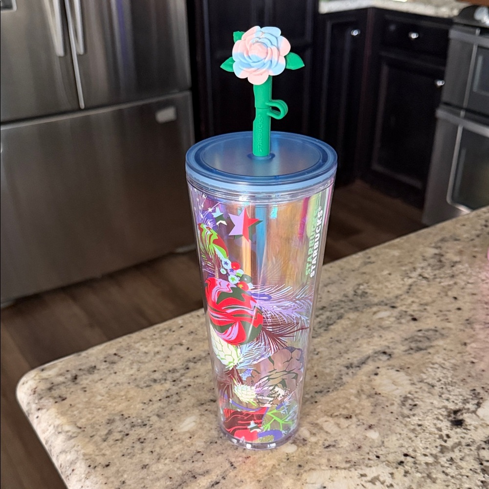 Starbucks Multicolor Tumbler with Floral Straw